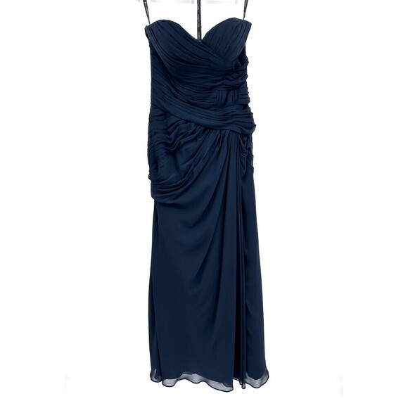 BILL LEVKOFF *FLAWED* Navy Blue Chiffon Strapless Formal Maxi Dress Gown Size 4 - Picture 1 of 7